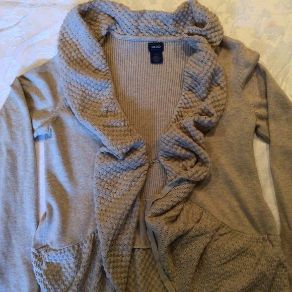 IZOD Sweaters - IZOD sweater, light brown, small/petite, single closure at waistline